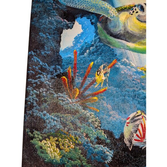 Turtle "Honu Skylight" Sea Turtle Painting 2015 By Hawaii Artist Signed - Picture 9 of 14